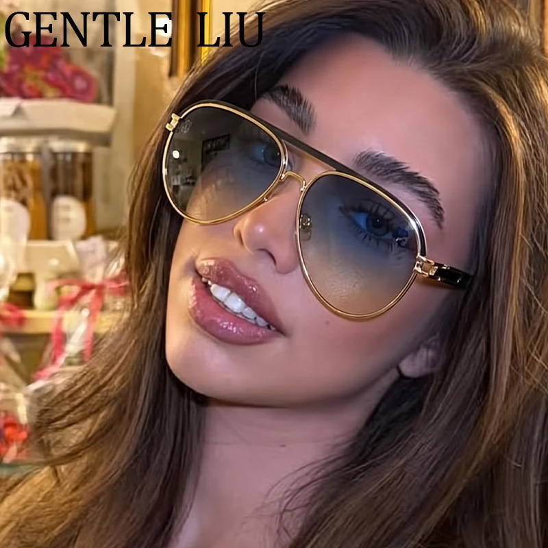 

Oversized Pilot Sunglasses Women 2026 Luxury Brand Designer Vintage Double Bridge Oval Sun Glasses Steampunk Lady Outdoor Shades