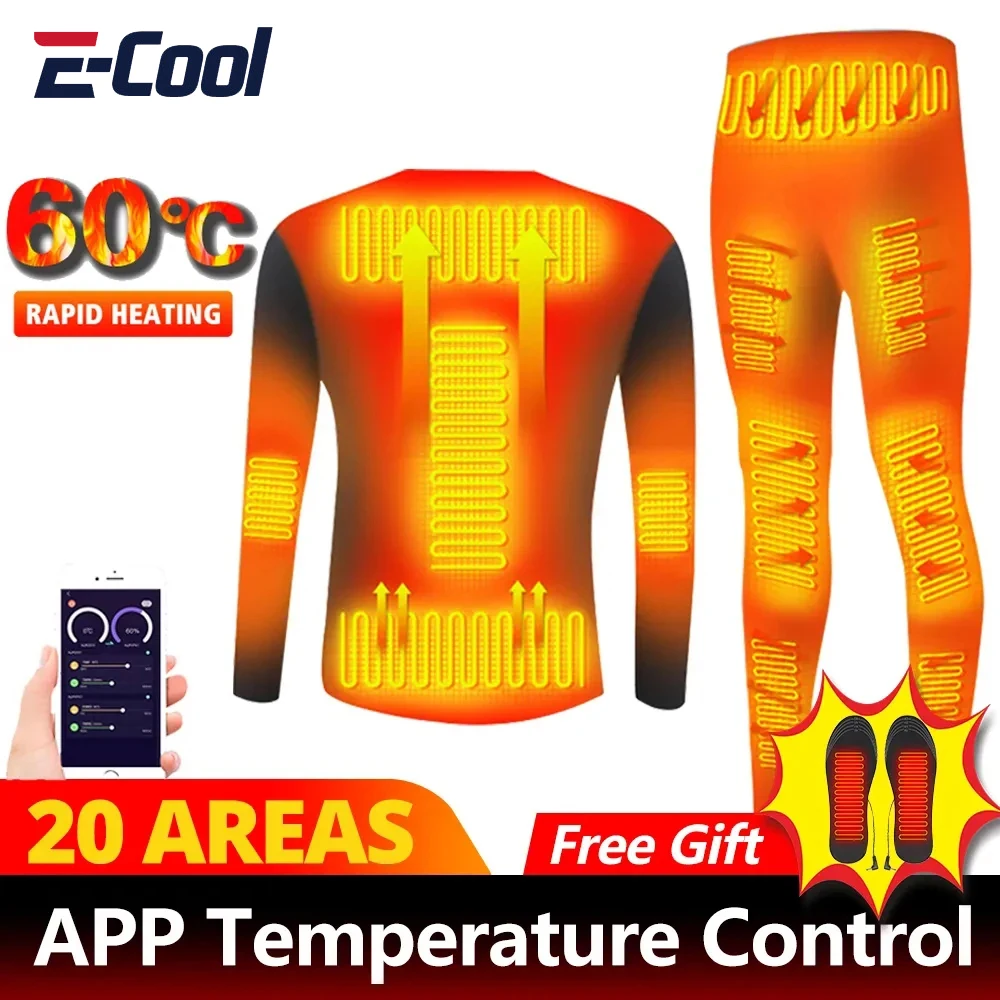 Motorcycle Jacket Winter Heated Underwear Suit Smart Phone APP Control Temperature USB Battery Powered Fleece Heated Jakcet