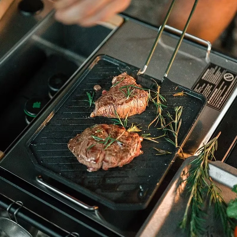 Patelnia grillowa na piknik kempingowy ze stopu aluminium, kwadratowa patelnia do grillowania mięsa, patelnia do grillowania BBQ ze stali nierdzewnej, nieprzywierająca patelnia do smażenia.