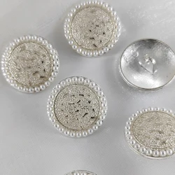 21MM Luxury Silver Pearl Beaded Shank Buttons For Clothing 6Pcs High Quality Beautiful Metal Round Sewing Button Needlework DIY