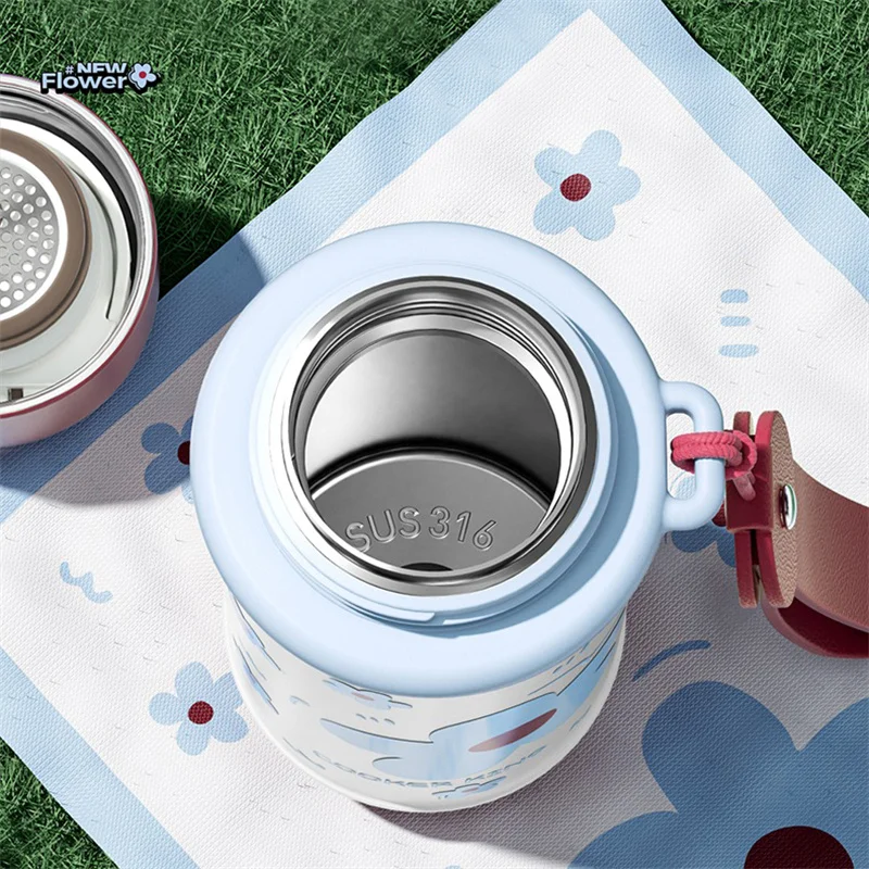 كوب ترمس كينغ 540 مللي للأطفال من الفولاذ المقاوم للصدأ زجاجة مياه معزولة مانعة للتسرب كوب قهوة بنمط كرتوني مع حزام #4