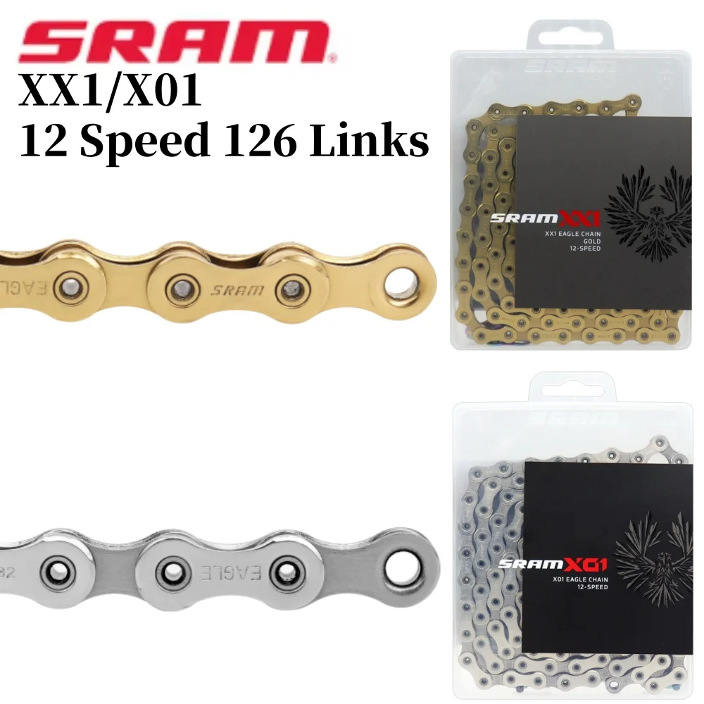 SRAM 12 Speed 126L Bicycle Chain XX1 X01 126 Links Mountain Road Bike Chain 12S 12V Gold Silver Color Bicycle Chains