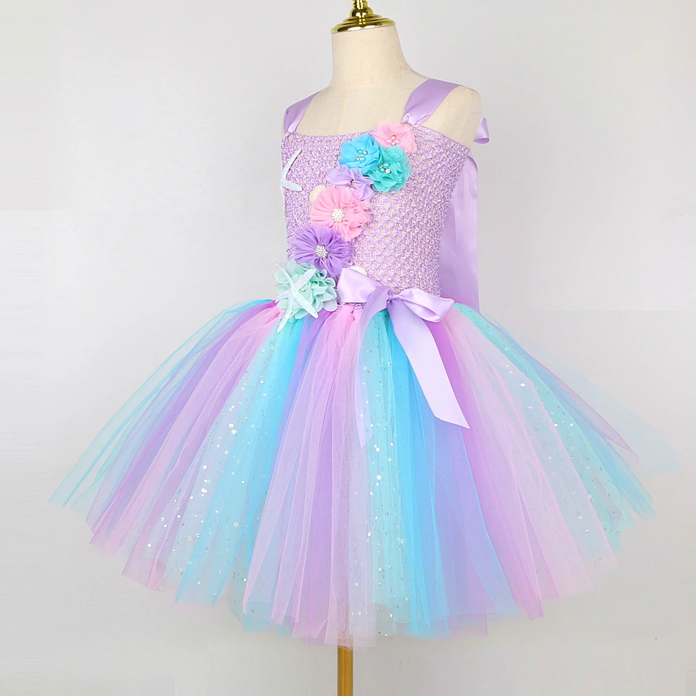 Sparkly Flowers Mermaid Dresses for Girls Birthday Party Costumes Kids Halloween Christmas Outfit Princess Seamaid Ballet Tutus