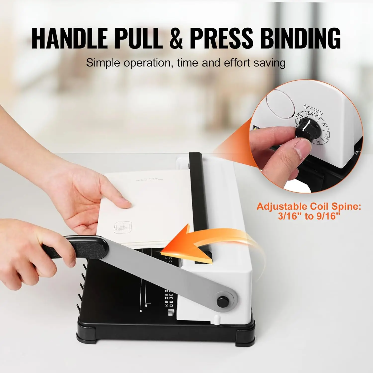 Coil Spiral Binding Machine, Manual Book Maker 34-Holes Binding 120 Sheets, Punch Binder Adjustable 3/16" - 9/16" Coil Binding