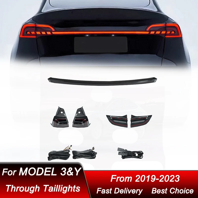 

Car LED Through Tail Lights For Tesla Model 3 Model Y 2019-2023 full LED Tail Lamp Dynamic Turn Signal Light Tail Lamp Assembly