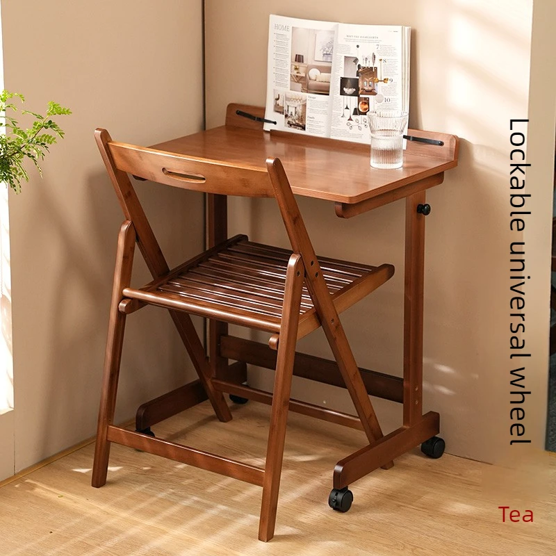 Bamboo C-Shaped Side Table Wheeled Student Writing Desk Movable Bedside Laptop Desk Living Room Multifunctional Storage Fixture