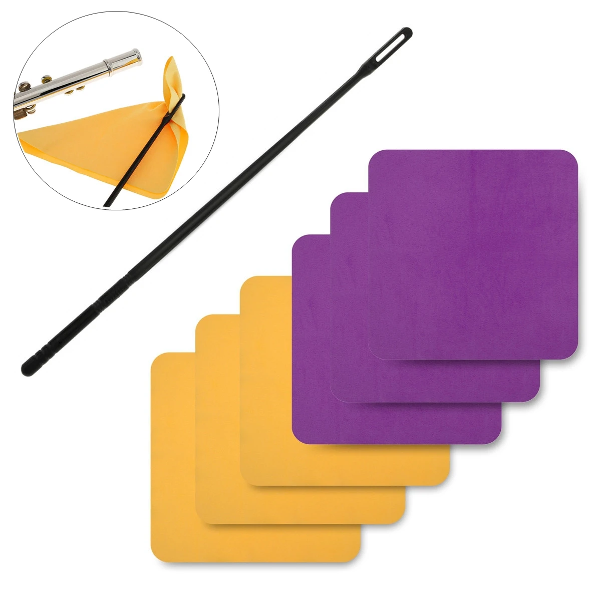 1pc or 7pcs/lot Plastic Flute Cleaning Rod Suede Cleaning Cloth Flute Cleaning Kit with Saxophone Swab, Flute Polishing Cloth