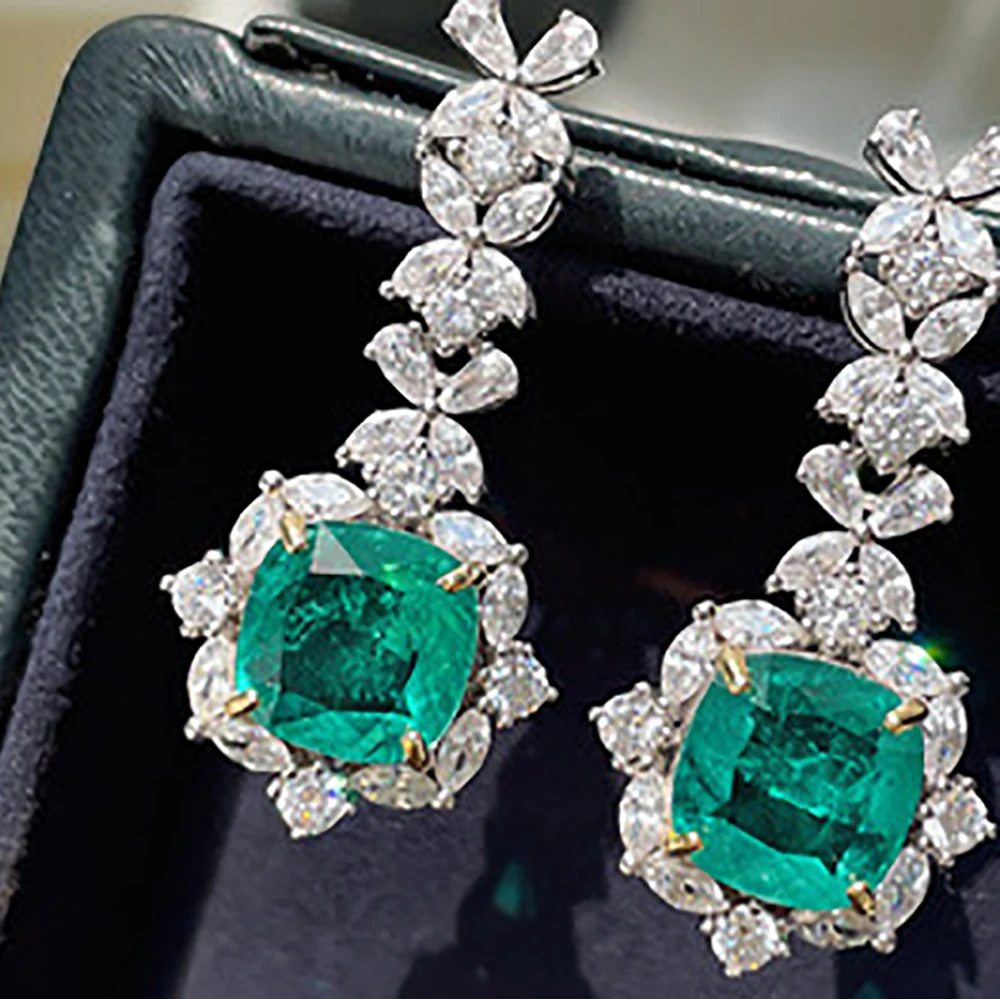 

Новые серьги-капли из 100% стерлингового серебра 925 пробы 10*10 мм с изумрудным рубином и сапфиром для женщин, драгоценные камни, свадебные ювелирные украшения, женский подарок