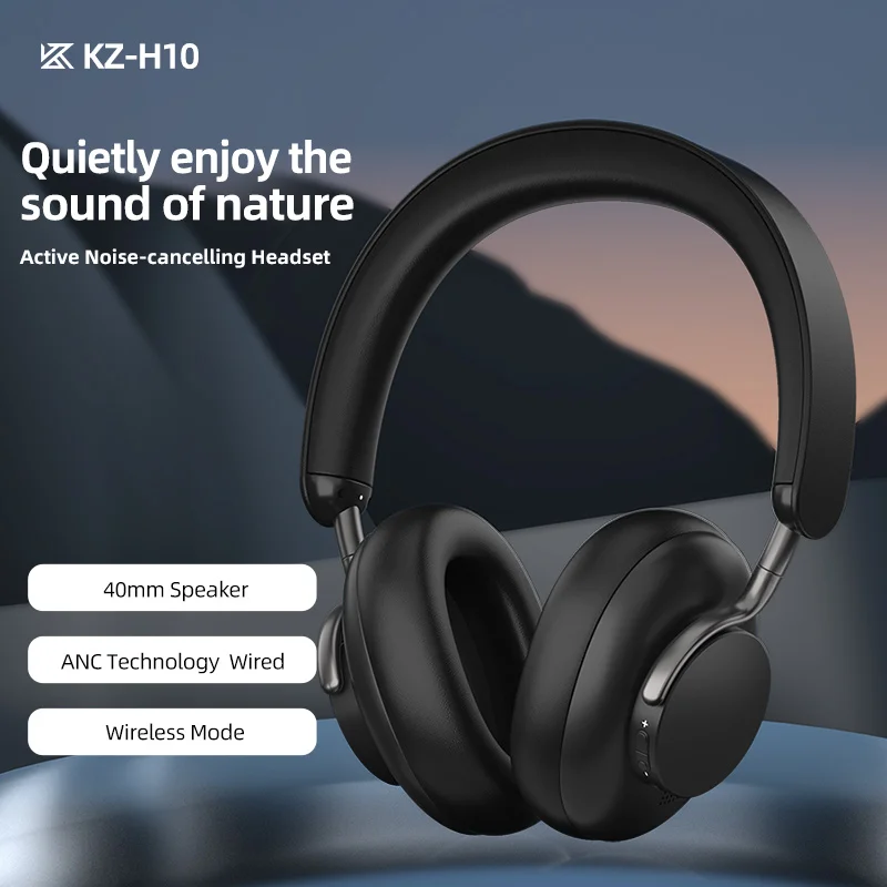 

KZ H10 Active Noice Cancelling Headphones True Wireless Game Headset 5.0 Bluetooth-Compatible Sport HiFi DJ Wireless Earphone