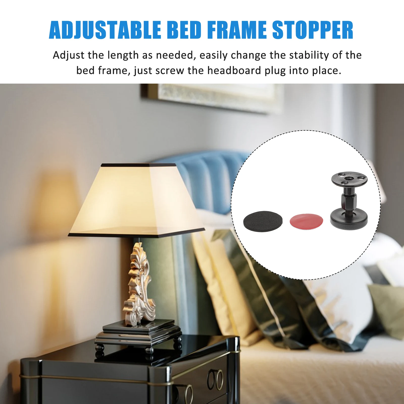 

2Pcs Adjustable Threaded Bed Stopper Metal Bedside Frame Fixer for Wall and Bed Protection Bedside Frame Fixer