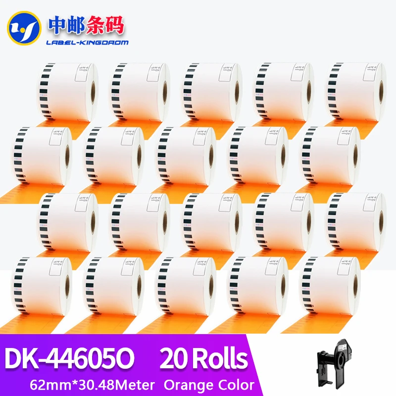 

20 Rolls Orange Color Brother Generic DK-44605 Label Continuous Compatible for QL-570/580/700/710/720NW Label Printer DK-4605