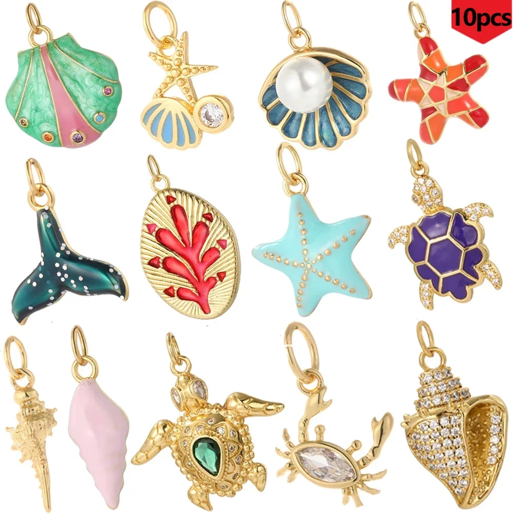 

Cute Shell Starfish Shop CZ Charm 10pcs Wholesale Jewelry Production Supplies Wearing Bracelets Necklaces Earrings Accessories