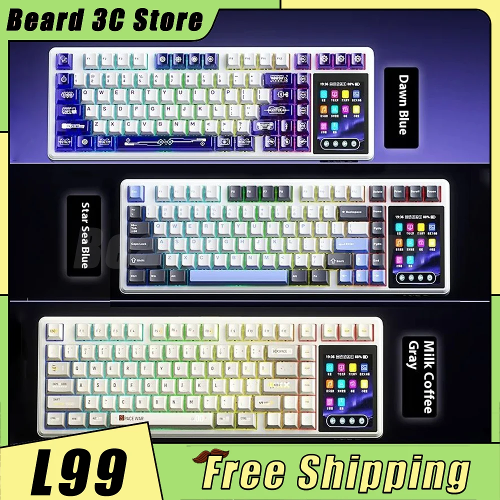 

AULA L99 трехрежимная клавиатура RGB игровая механическая клавиатура 3,98 дюйма прокладка экрана горячая замена 8000 мАч ПК геймер аксессуары подарок