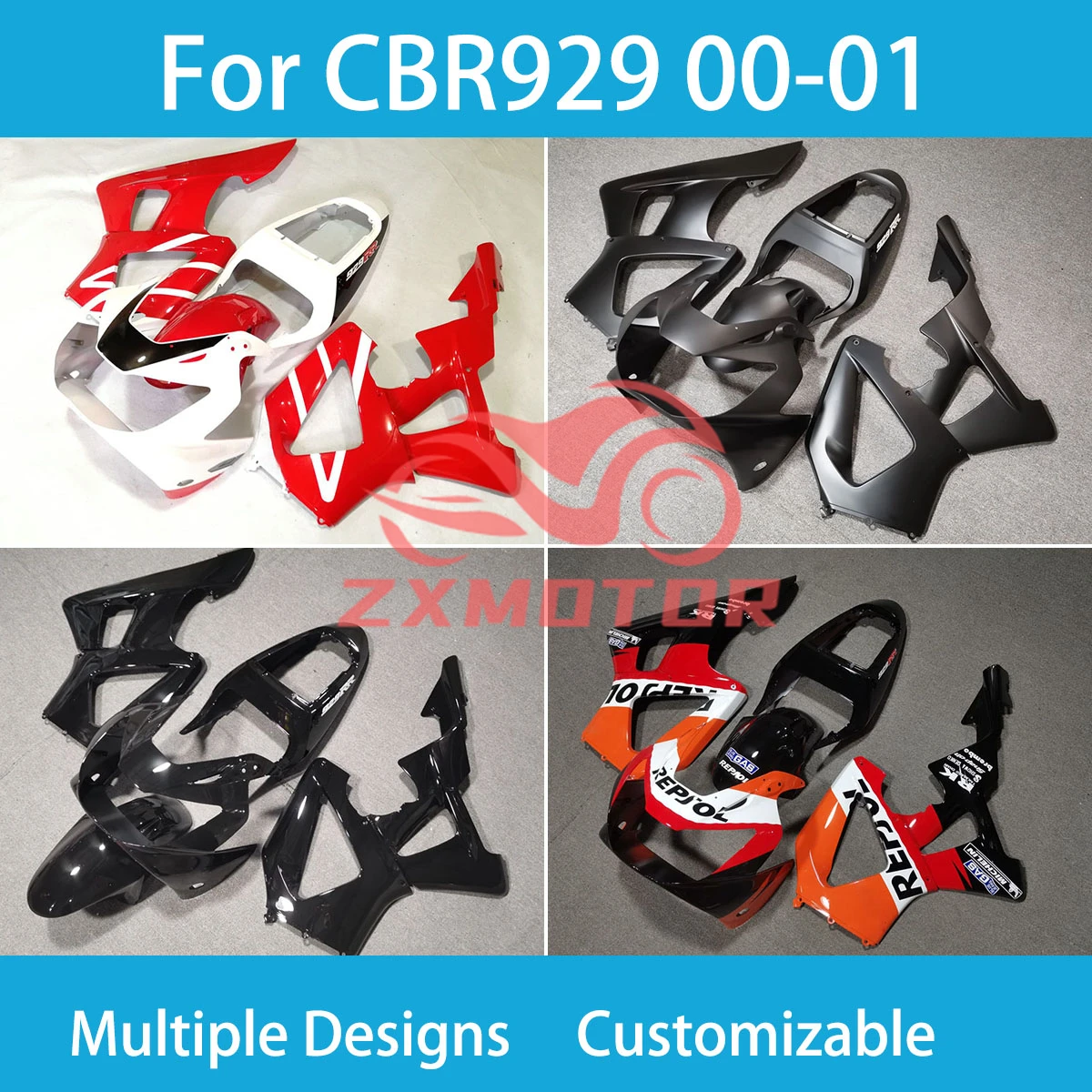 For Honda CBR929RR 00 01 Dirt Bike Fairng Kit CBR900RR 2000 2001 Motorcycle ABS Fairings