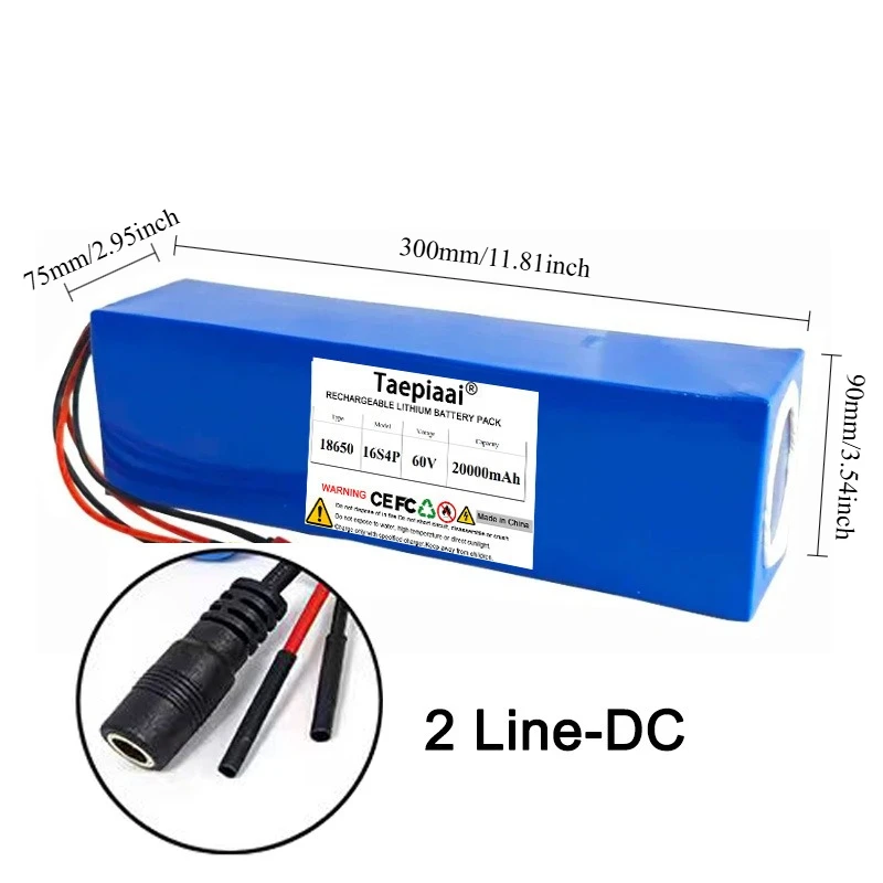 60V Full Capacity Power 18650 20ah Lithium Battery Pack 16S4P Rechargeable Built-in BMS Long Lasting for 250-2000W Power Supply