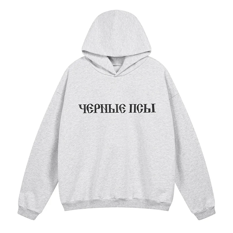 New Russian Language Print Thin Velvet Hoodies Men Woman Best Quality Chaopai Fashion Street Loose Pullovers