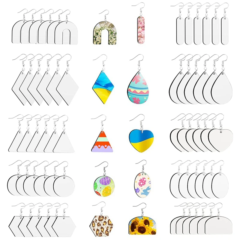 

60Pcs Sublimation Blank Earrings, Earrings Heat Transfer, Unfinished Earring With Hooks For DIY Sublimation Accessories