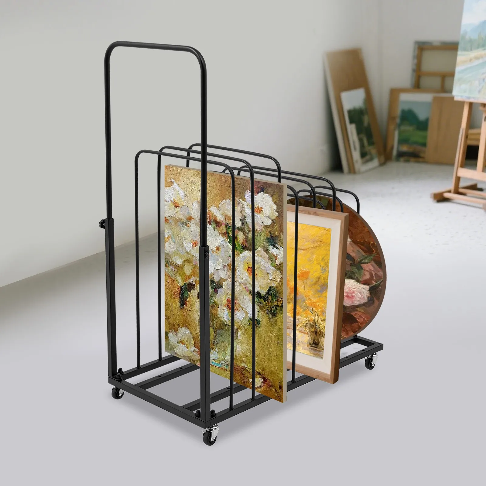 

Art Canvas Storage Rack with Wheels Rolling Organizer for Art Studio Space Saving