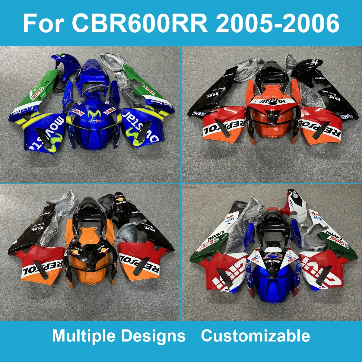 Full Fairing Body Panels Set for CBR600RR 2005-2006 PC37 600cc Injection Moulded ABS Cowling Covers Replacement Parts