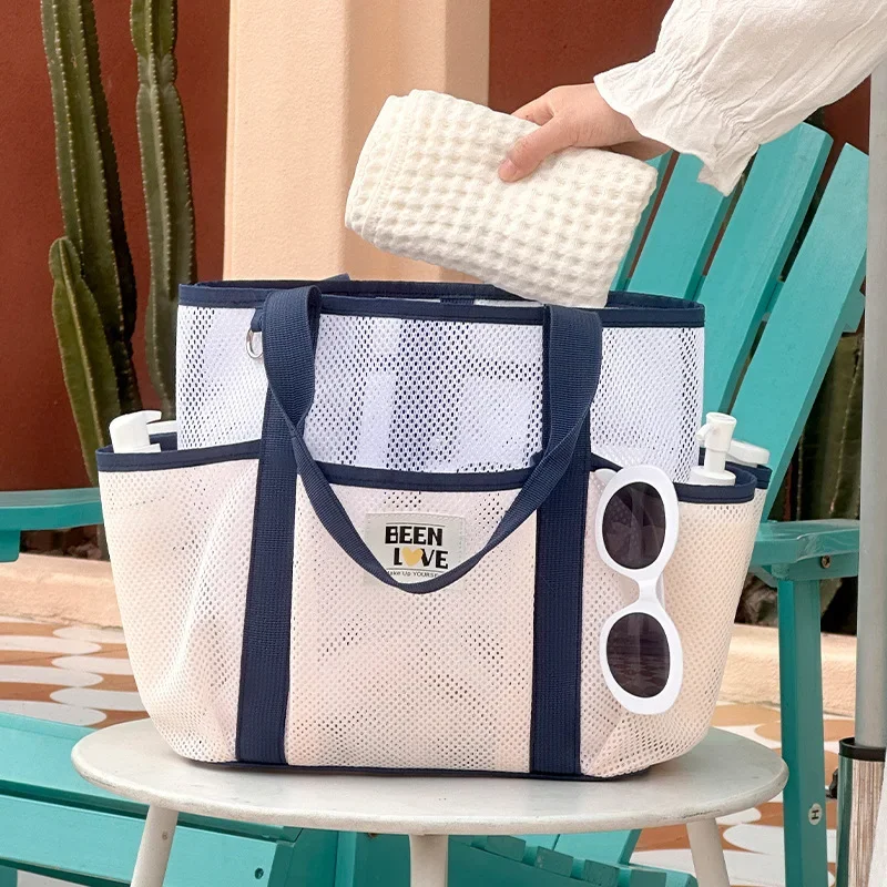 Spacious Travel Toiletry Bag Breathable Mesh Cosmetic Organizer Portable Beach Tote for Holiday Leisure Essentials Storage