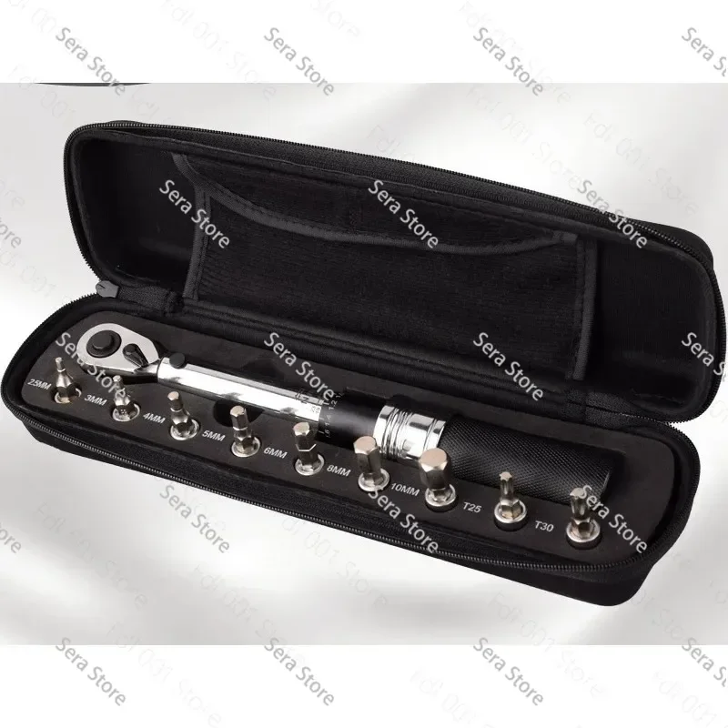 1-25Nm 1/4 Inch Drive Preset Click Torque Wrench Set with Ratchet Socket Bicycle Car Maintenance Repair Tool Kit