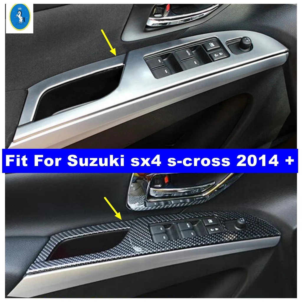 Door Armrest Window Glass Lift Button Decor Panel Cover Trim For Suzuki Sx4 s-cross 2014 - 2022 Matte / Carbon Fiber Accessories