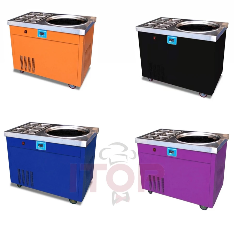 

Round Pan Ice Cream Roll Freezer Commercial Fried Ice Cream Roll Machine Ice Cream Cold Plate Machine With Salad Pans