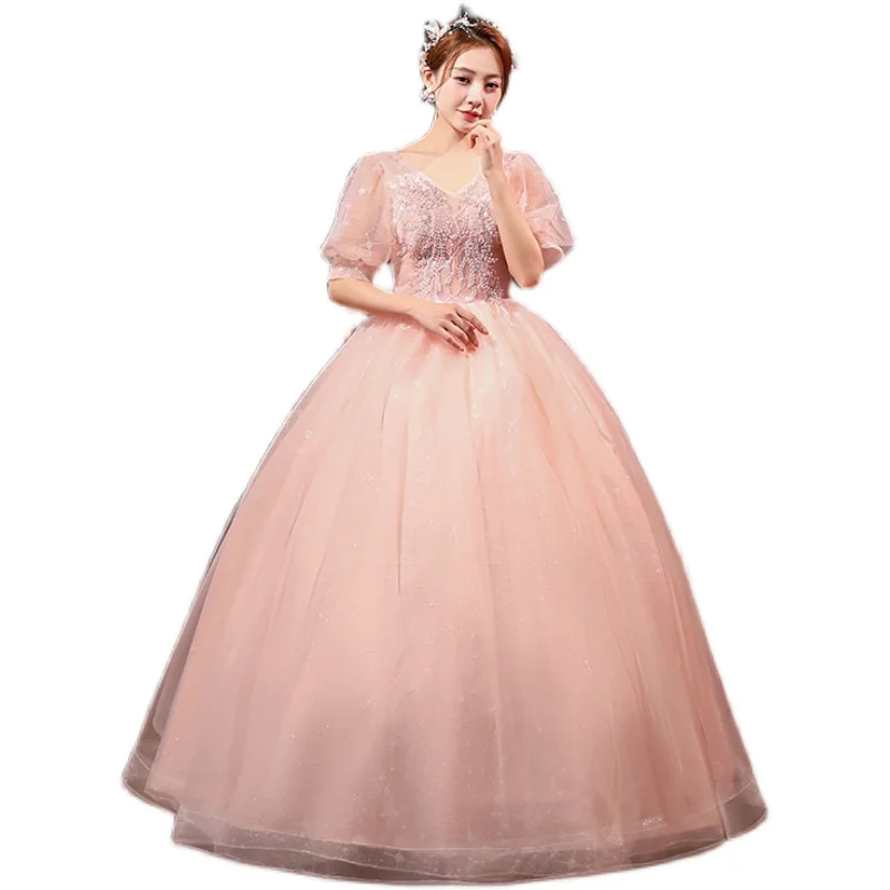 Vestidos De Quinceañera De princesa, Vestido De tul rosa, Simple, De depuración, manga corta, hinchada, hasta el suelo, Sukienka Balowa