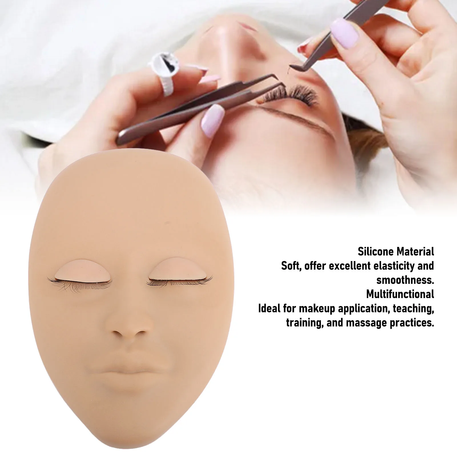Cabeza de maniquí para extensión de pestañas, práctica de extensión de pestañas, cabeza de maniquí de silicona elástica, reutilizable, habilidad mejorada para maquillaje