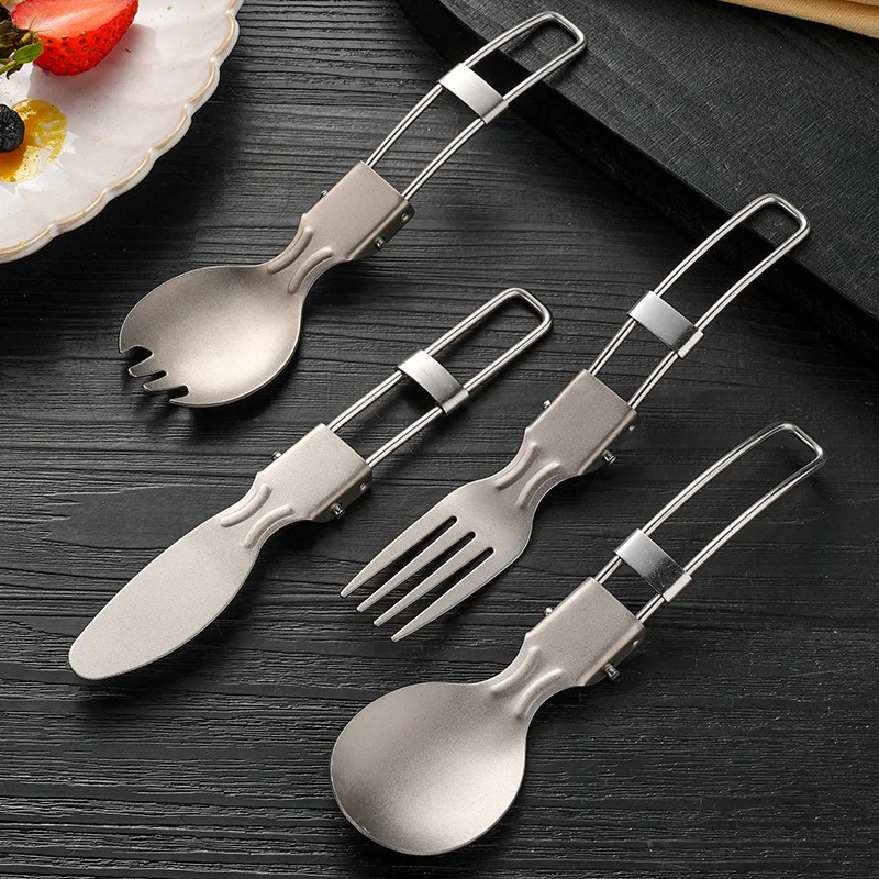 Portable spoons, knives, forks, outdoor camping tools made of all titanium material, rust proof, foldable and easy to store