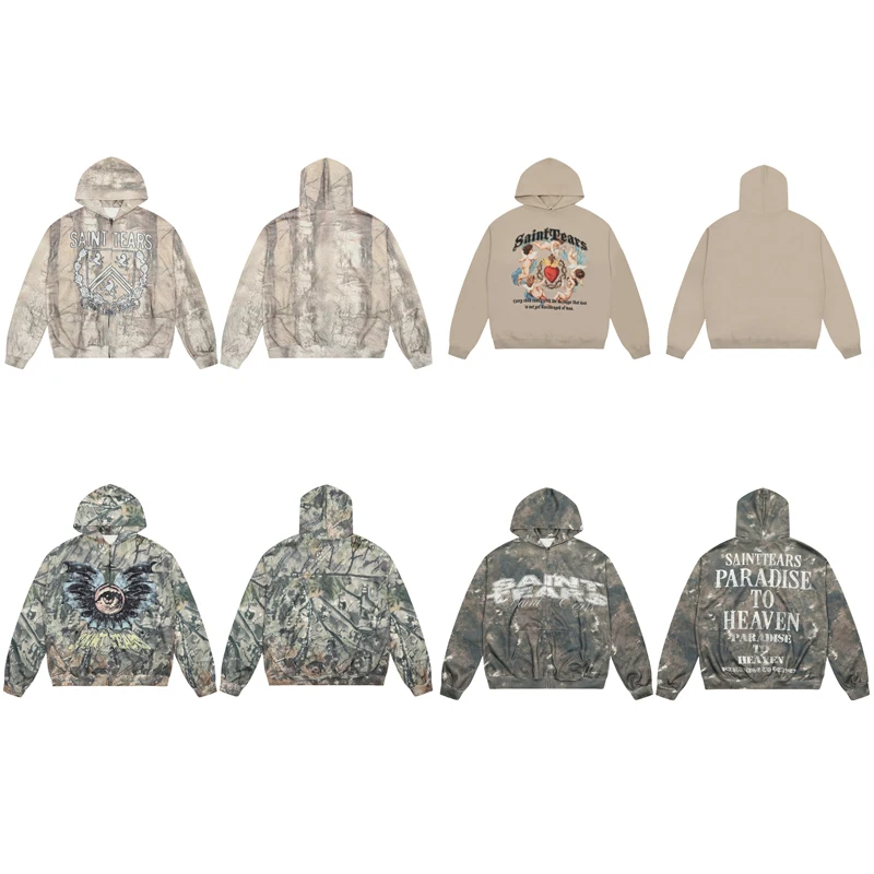 

2024, модная брендовая толстовка с капюшоном SAINT в американском стиле хип-хоп, популярная мужская и женская свободная толстовка на молнии с полным принтом