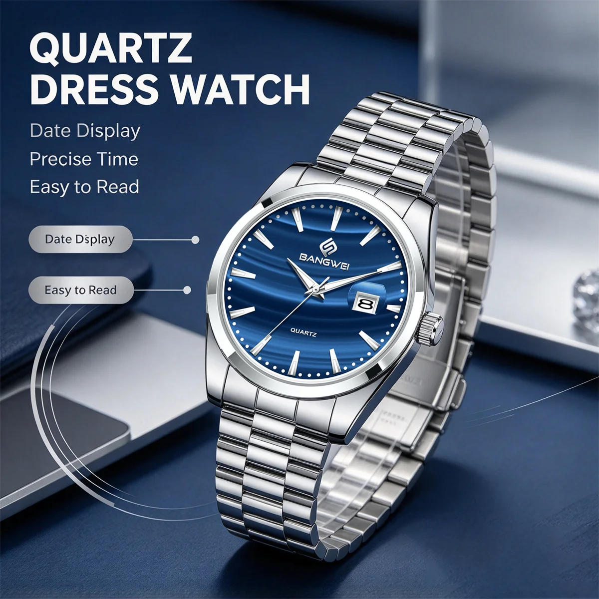 BANGWEI Fashion Men Quartz Watch Luxury Men's Watch Night Light Waterproof Stainless Steel Watch Sport Watch For Men Men's Gift