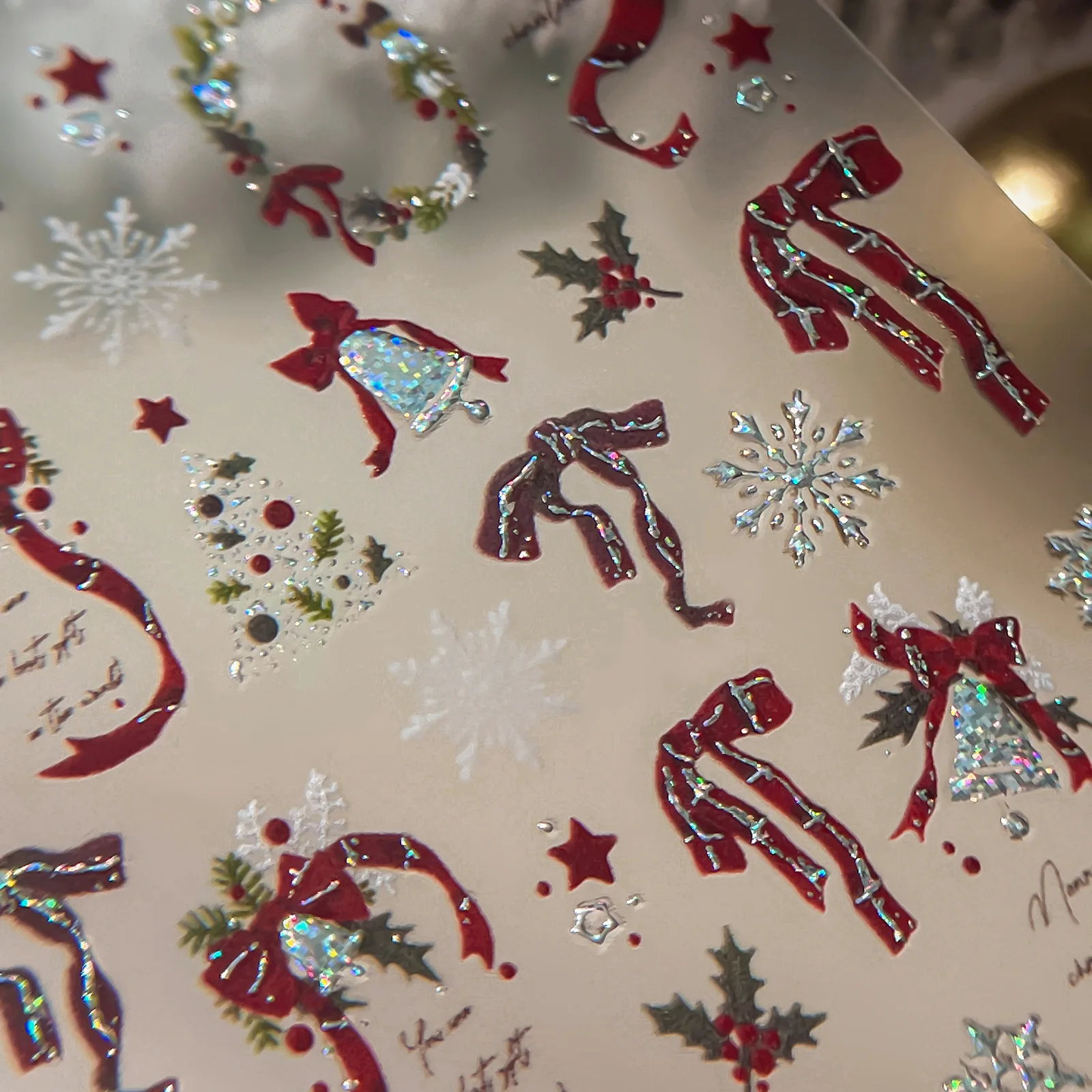 1pcs 3D Nail Stickers Irregular Bow Wreath Snowflake Self Adhesive Nail Decals Shiny Nail Art DIY Manicure Decor