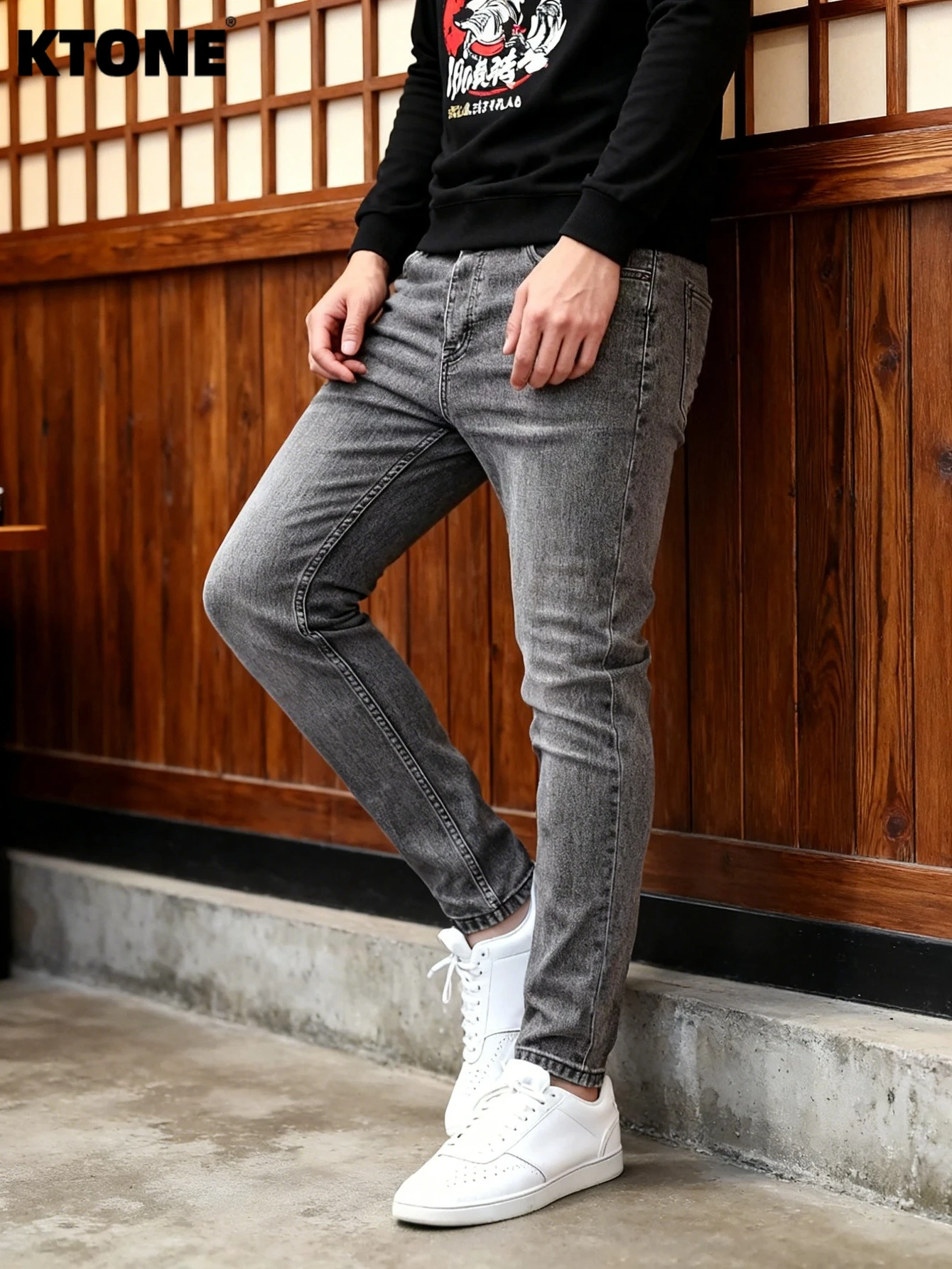 

Contemporary Gray Y2K Men's Original Drip Slim Jeans Pants Casual Denim No accessories or belts included