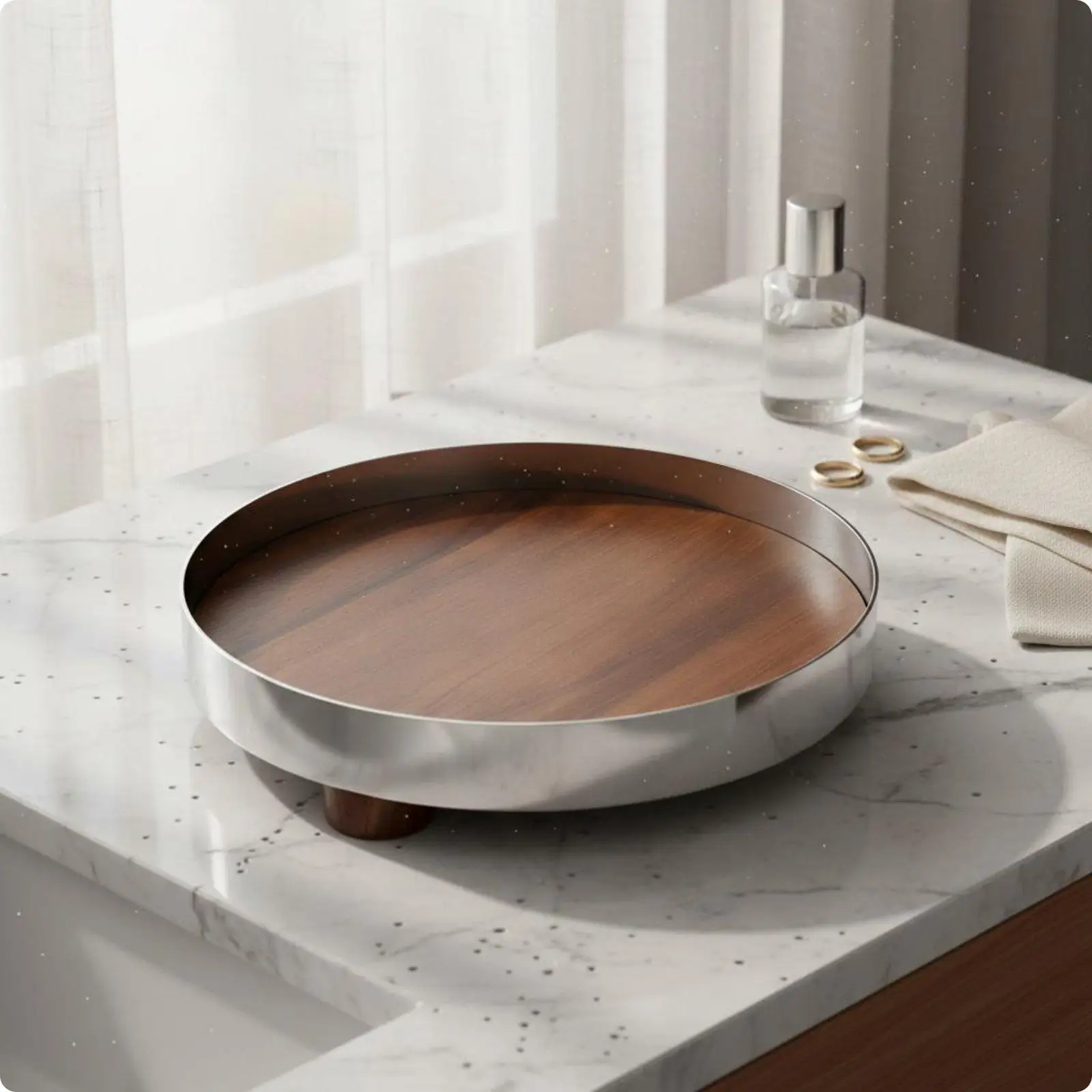 Stainless Steel Decorative Tray Long-Lasting Vanity Perfume Tray Footed Serving