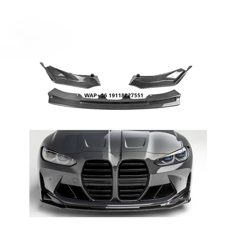 

For G80 M3 G82 G83 M4 2022 M3 G80 Carbon Fiber Lip Front Bumper Lip Spoiler Carbon Fiber 3-PC Style V Style