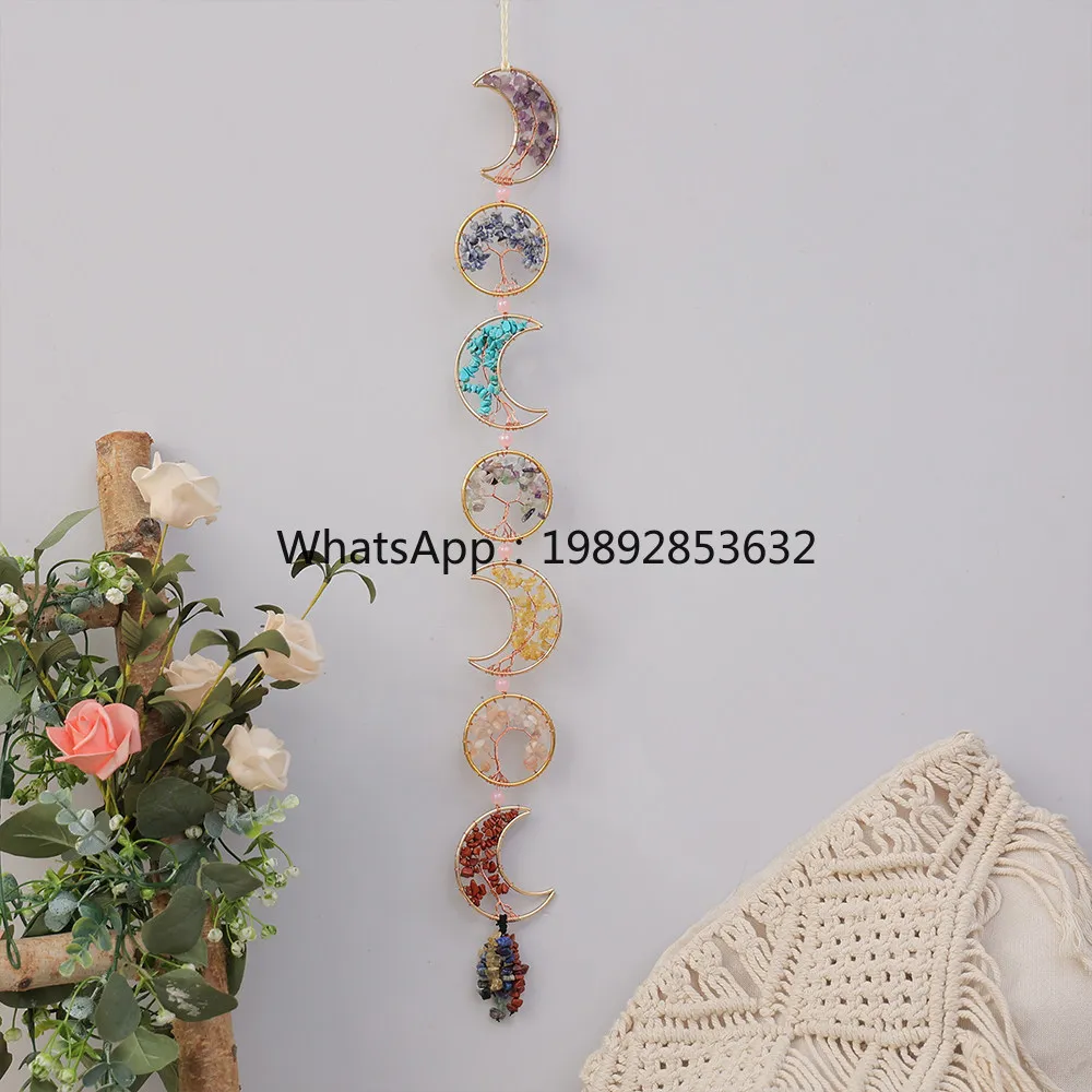 Color seven rings crystal gravel tree of life handwoven wind chimes room balcony wall decoration pendant