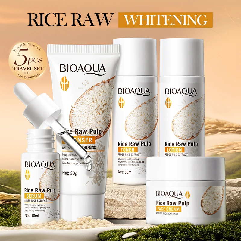White Rice Raw Pulp Skin Care Six-piece Set Moisturizing Rejuvenating Beauty Facial Serum Cream Toner Lotion Skincare Set