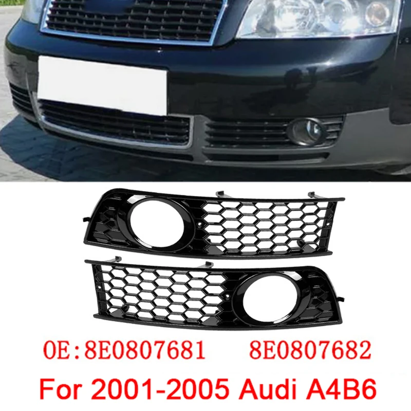 

2 шт., черный автомобильный передний бампер из АБС-пластика, противотуманная фара, нижняя рамка, решетка для Audi A4 B6 2001-2005 8E0807682 8E0807681