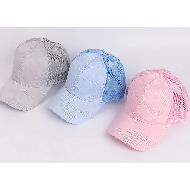 Women Camouflage Mesh Ponytail Trucker Hat Summer Snapback Baseball Cap Messy Bun Hole Design Outdoor Hat