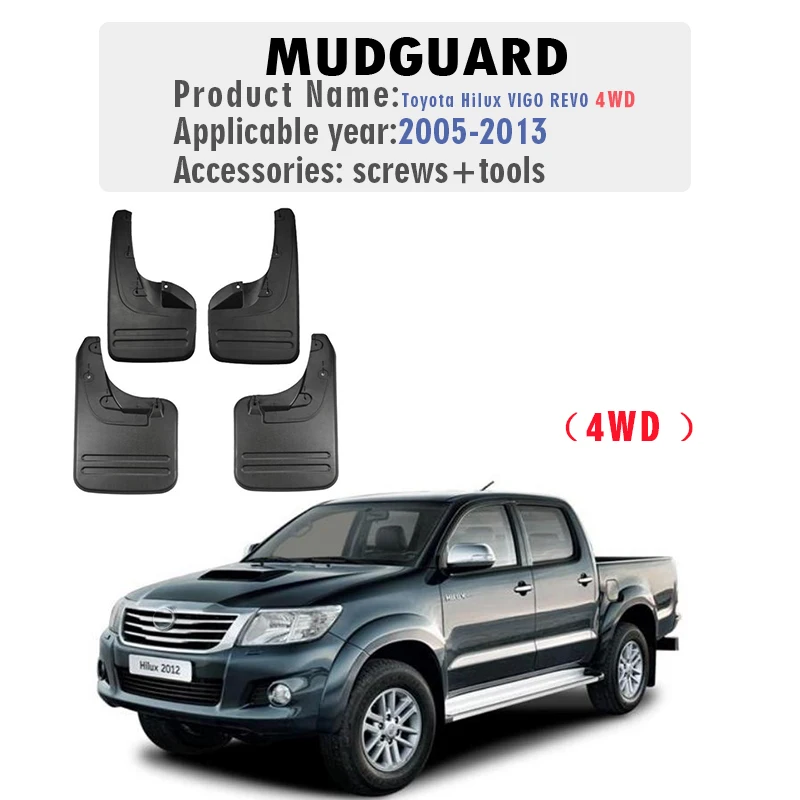 2005 2006 2007 2008 2009 2010 2011 2012 2013 HILUX VIGO 4WD Mudflaps Fender Mud FLaps Guards Splash Mudguard Front Rear 4PCS