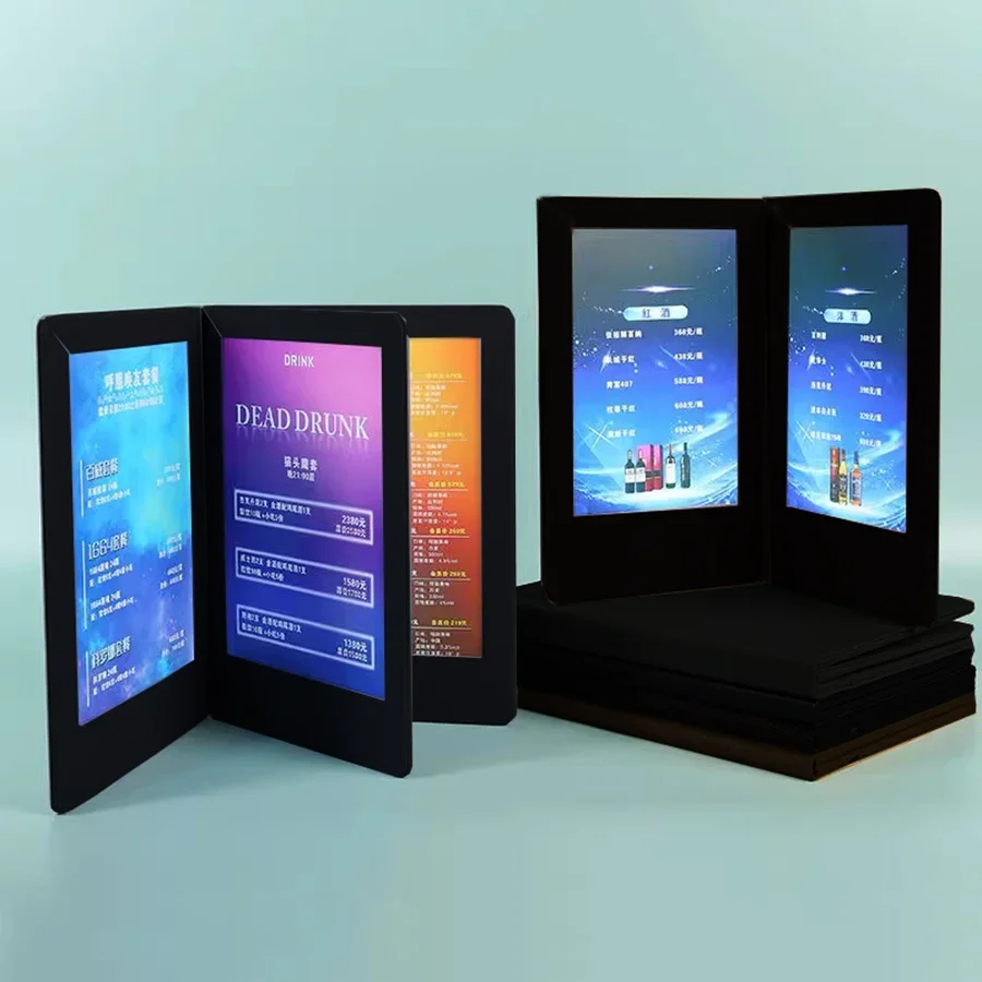 Thrisdar A4 A5 Rechargeable Led Lighted Menu Book Led Backlit Customized PU Leather Illuminated Led Food Drinking Menu Decor
