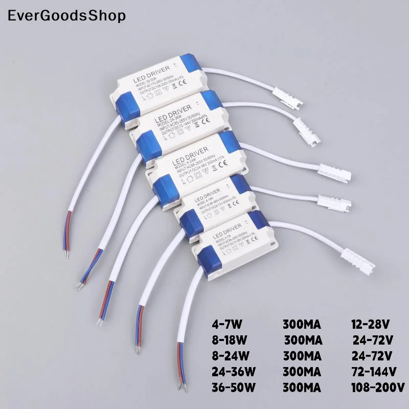 New Constant Current Non-Isolated External LED Driver 4-7W 8-18W 8-24W 24-36W 36-50W Output 300mA Lighting Transformer