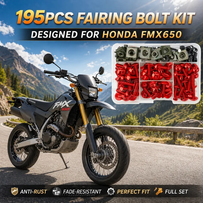 195Pcs Motorcycle Accessories Aluminum Fairing Bolt Screws Kit Nut Clips For HONDA FMX650 FMX 650 Fmx650 Fmx 650 CNC Fastener