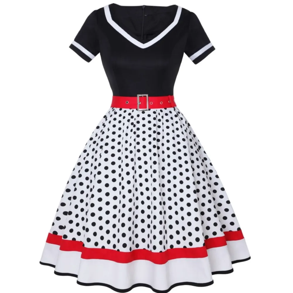 

Retro Hepburn Style Short-sleeved Dress Cotton Sexy V-neck Polka Dot Dress Spring Summer Women's Clothing Vestidos Para Mujer