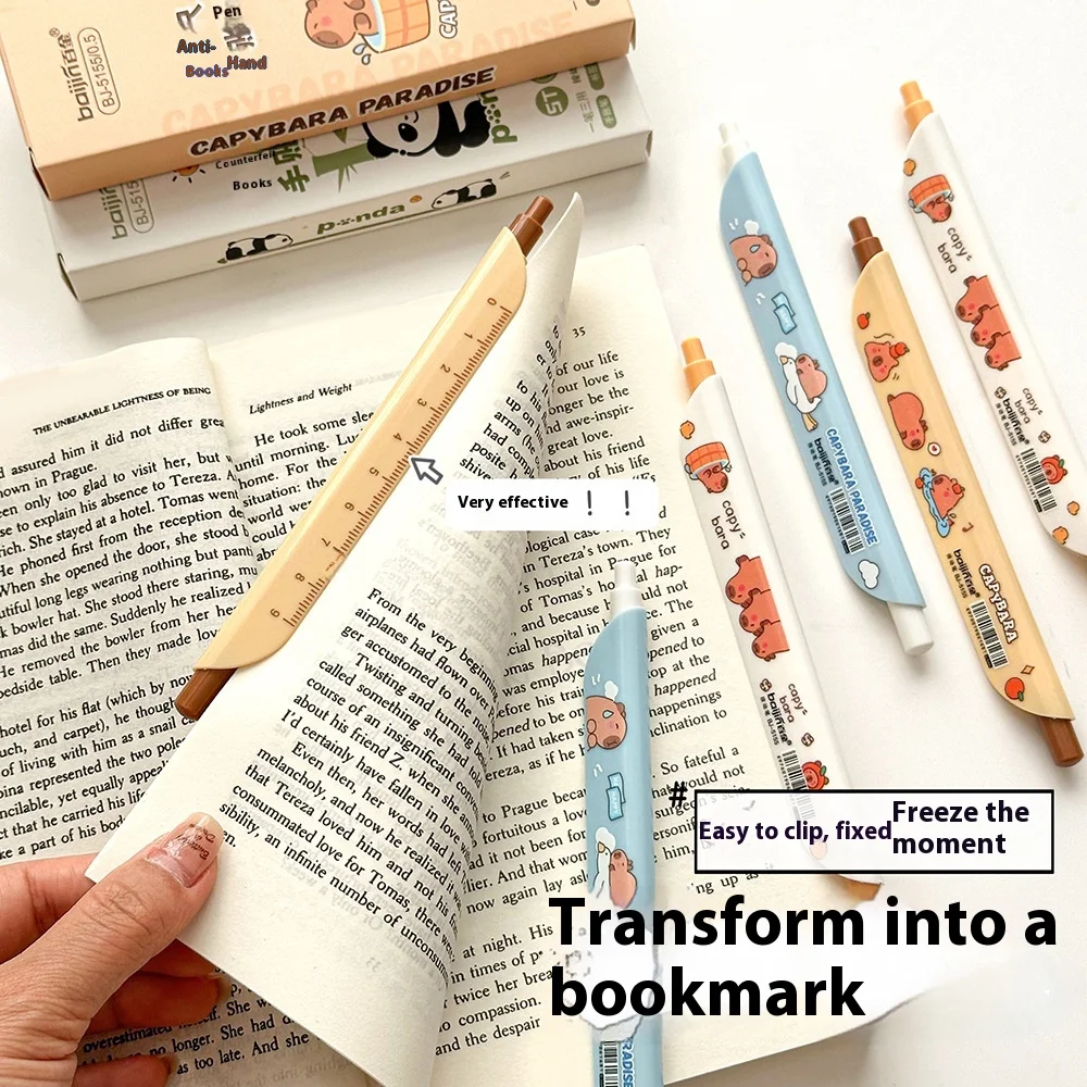 6pcs Cute Kawaii Capybara Animal Shape Gel Pen Multifunction Bookmark Ruler Signature Writing Pens School Office Supplies Gift