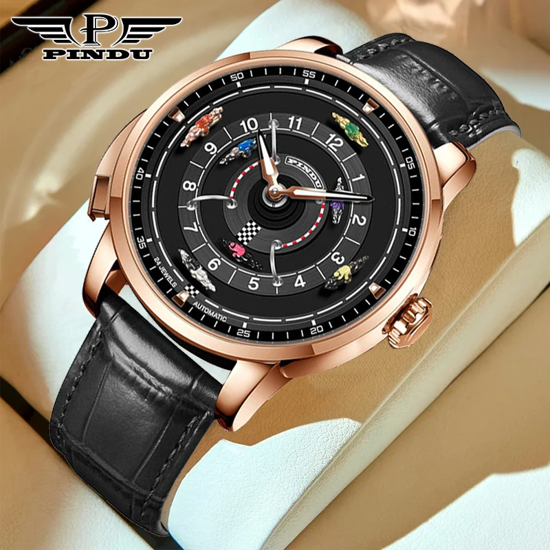

PINDU New Top luxury Men Mechanical Watch NH35 Movement Horse Racing Wheel Game Design Sapphire 50m Waterproof automatic Watch