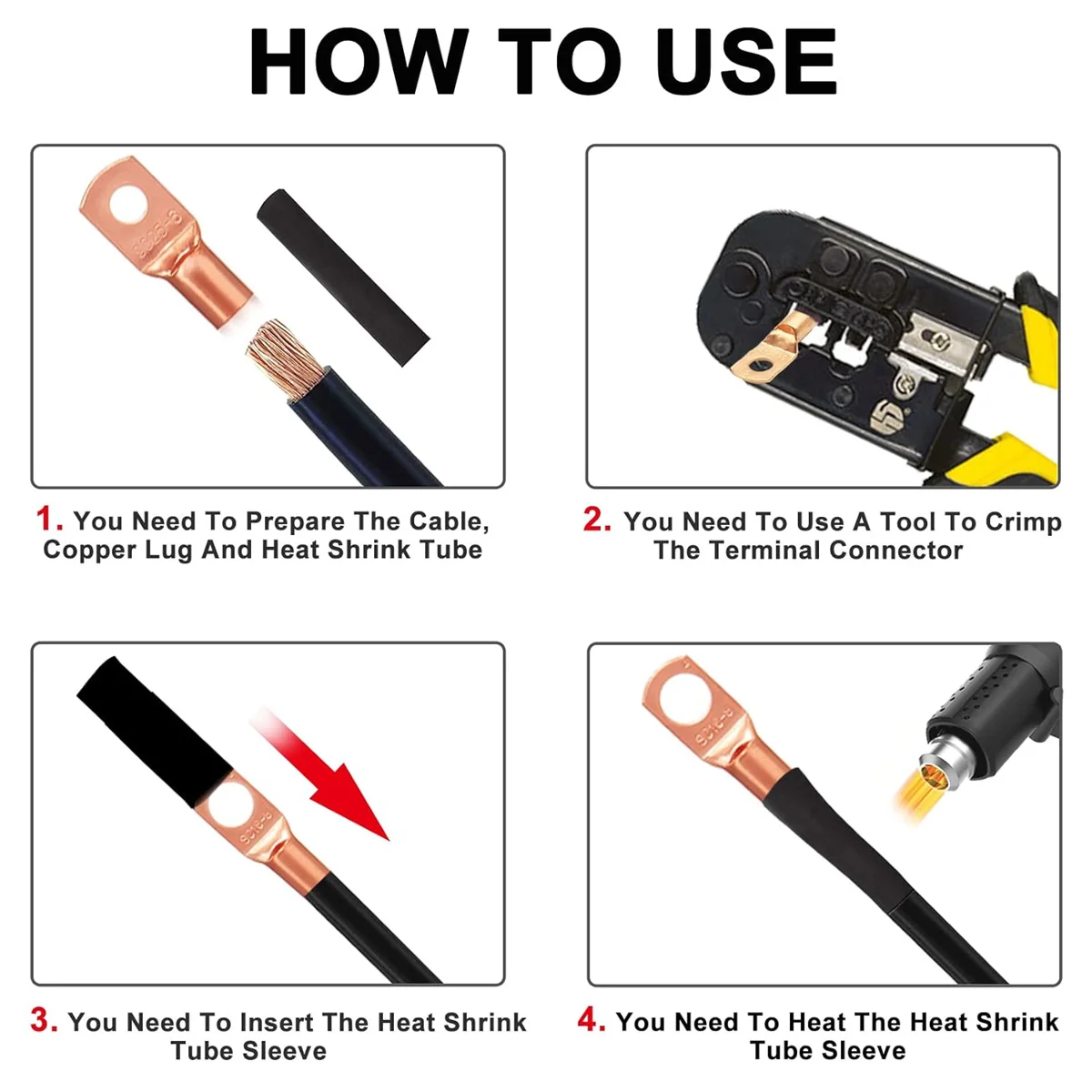 

280 шт. наконечники для медных проводов Awg 2, 4, 6, 8, 10, 12 калибра, наконечники для кабеля аккумулятора, медные кольцевые клеммы с комплектом термоусадочных проводов