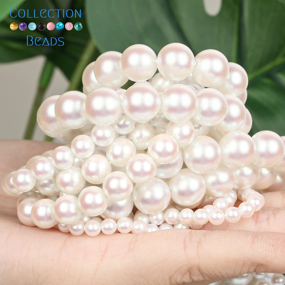 

4-10mm Natural White Shell Round Shape Loose Spacer Beads For Jewelry Making DIY Bracelets Necklace Accessories 15''
