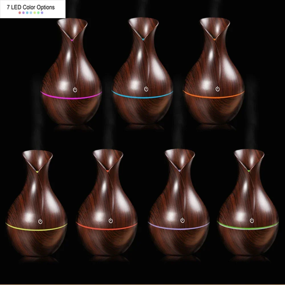 USB Air Humidifier Electric Aroma Essential Oil Diffuser Wood Grain Ultrasonic Cool Mist Maker 7 Color Change LED Light Home